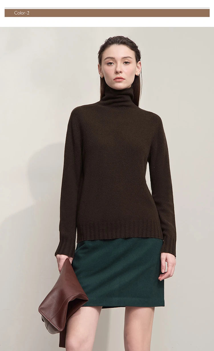 Damen-Rollkragenpullover 100 % Wolle locker Herbst-Winter
