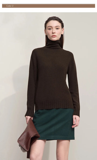 Damen-Rollkragenpullover 100 % Wolle locker Herbst-Winter