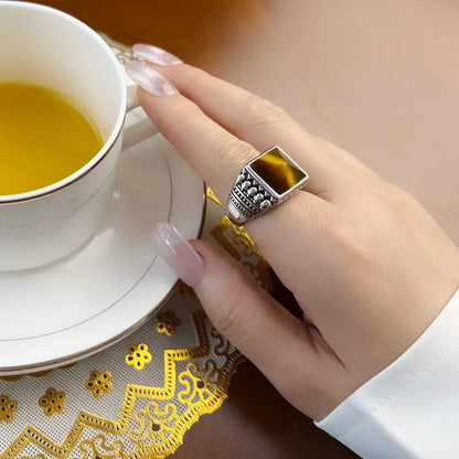 Damen-Ring Totenkopf braun Cocktail ethnisch aus Sterlingsilber