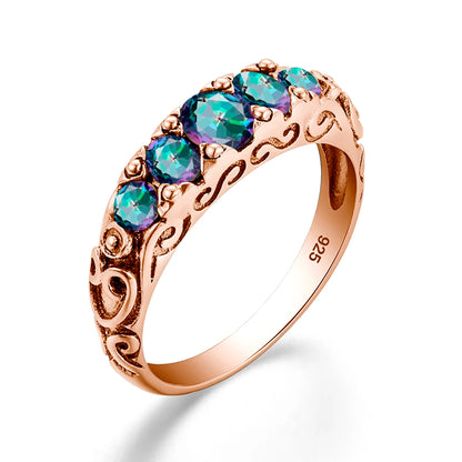 Damen-Ring aus Silber 925 mit Regenbogen-Topas Fünfstein-Design Gewölbter Bund Hochwertiges Geschenk