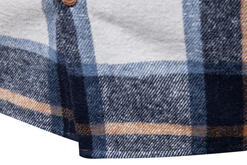 Herren Kariertes Hemd im Casual-Stil mit doppelten Taschen für Herbst und Winter
