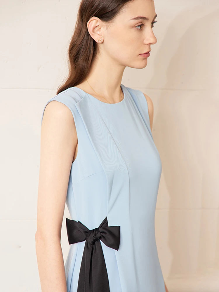 Elegantes Ärmelloses Damenkleid Mit Taillenschnürung Und Kontrastdetail Für Büro