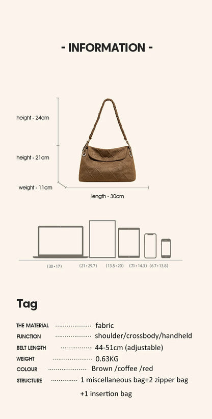 Damen Schultertasche mit großem Fassungsvermögen im Retro-Look