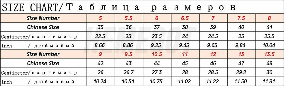 Größentabelle für Schuhgrößen mit cm-Angaben