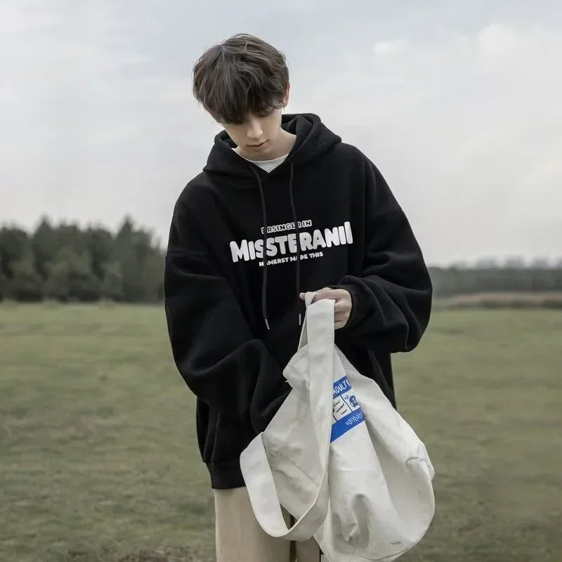 2024 Neu im Vintage-Stil, lässig, Kapuzenpullover für Herren, mit Buchstaben bedruckt, lockere Passform, Kapuzenpullover, Herbst, Y2K, Streetwear, modischer Trainingsanzug