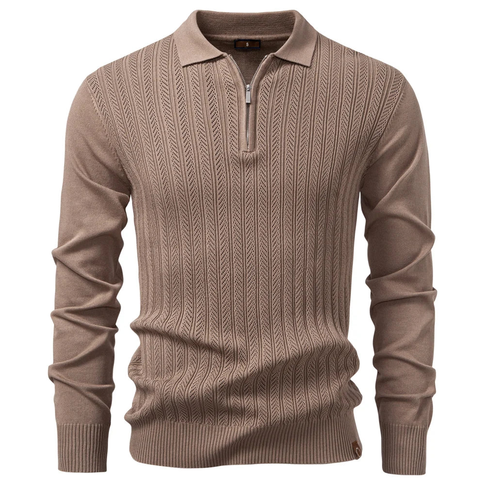 Premium Herren Polo Sweatshirt Langarm Slim Fit Reißverschluss Business Style