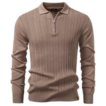 Premium Herren Polo Sweatshirt Langarm Slim Fit Reißverschluss Business Style