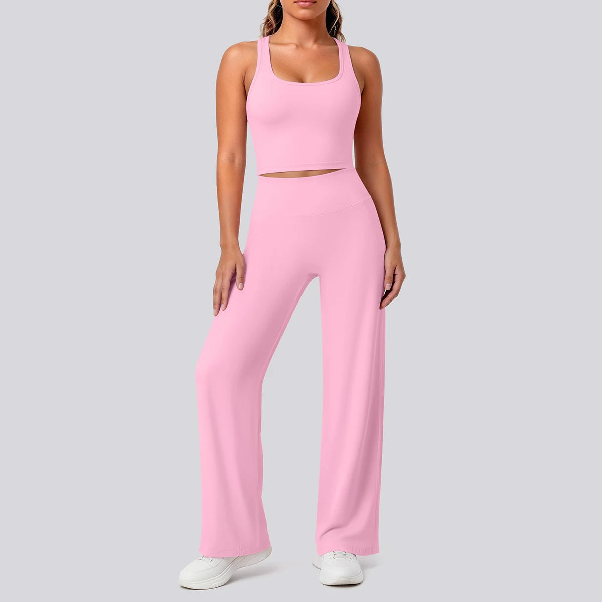Damen Yoga-Set mit Crop-Top und locker fallender Hose, rosafarben
