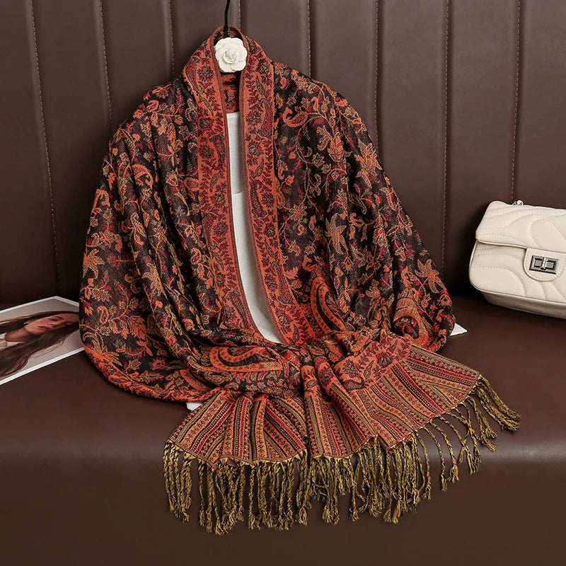 Damen Winterschal Kaschmir Jacquard Paisley lang Pashmina Bandana Foulard Luxus