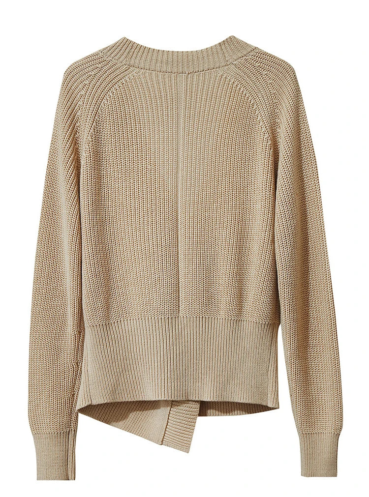 Damen-Strickjacke V-Ausschnitt Raglan asymmetrisch französisch locker Herbst