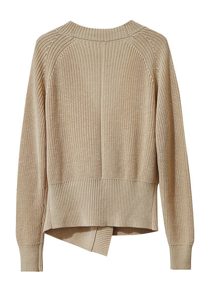 Damen-Strickjacke V-Ausschnitt Raglan asymmetrisch französisch locker Herbst