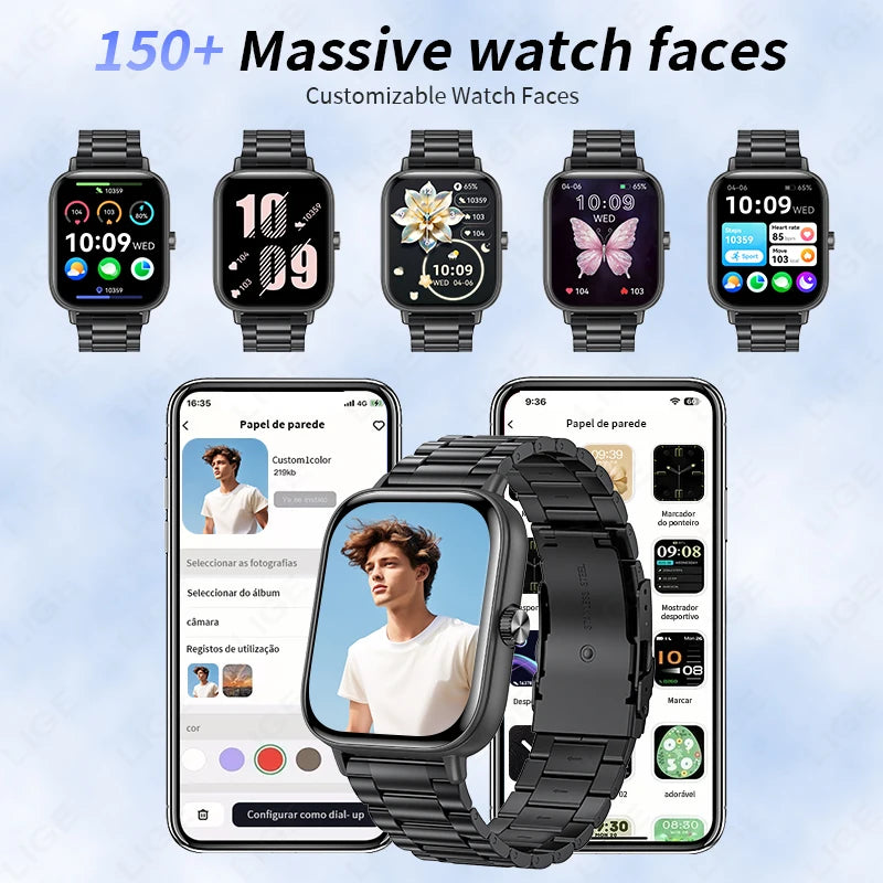 LIGE Smartwatch IP68 Wasserdichte Sport Fitness Smart Uhr 1,83 Zoll Bildschirm Gesundheit Überwachung Uhren Für Männer Frauen Reloj Hombre