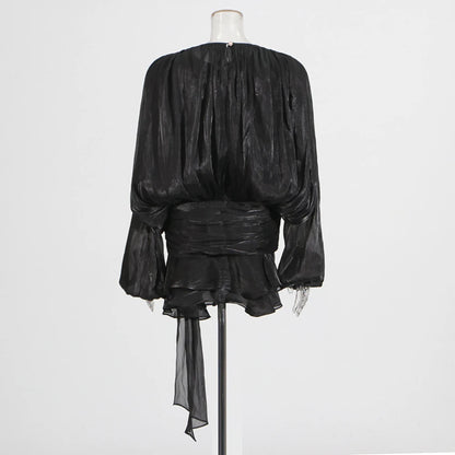Elegantes Damen-Tunikakleid mit Rundhalsausschnitt, langen Ärmeln und Patchwork-Design