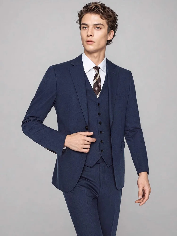 Hochwertiger Herrenanzug aus Wolle und Seide – Slim Fit Einreiher mit 2-Knopf-Sakko und Hose in Schwarz für alle Jahreszeiten
