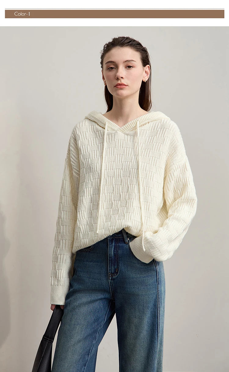 Damen-Kapuzenpullover Acryl-Wolle Raglan locker einfarbig Herbst-Winter