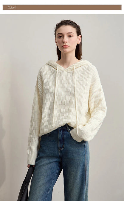 Damen-Kapuzenpullover Acryl-Wolle Raglan locker einfarbig Herbst-Winter
