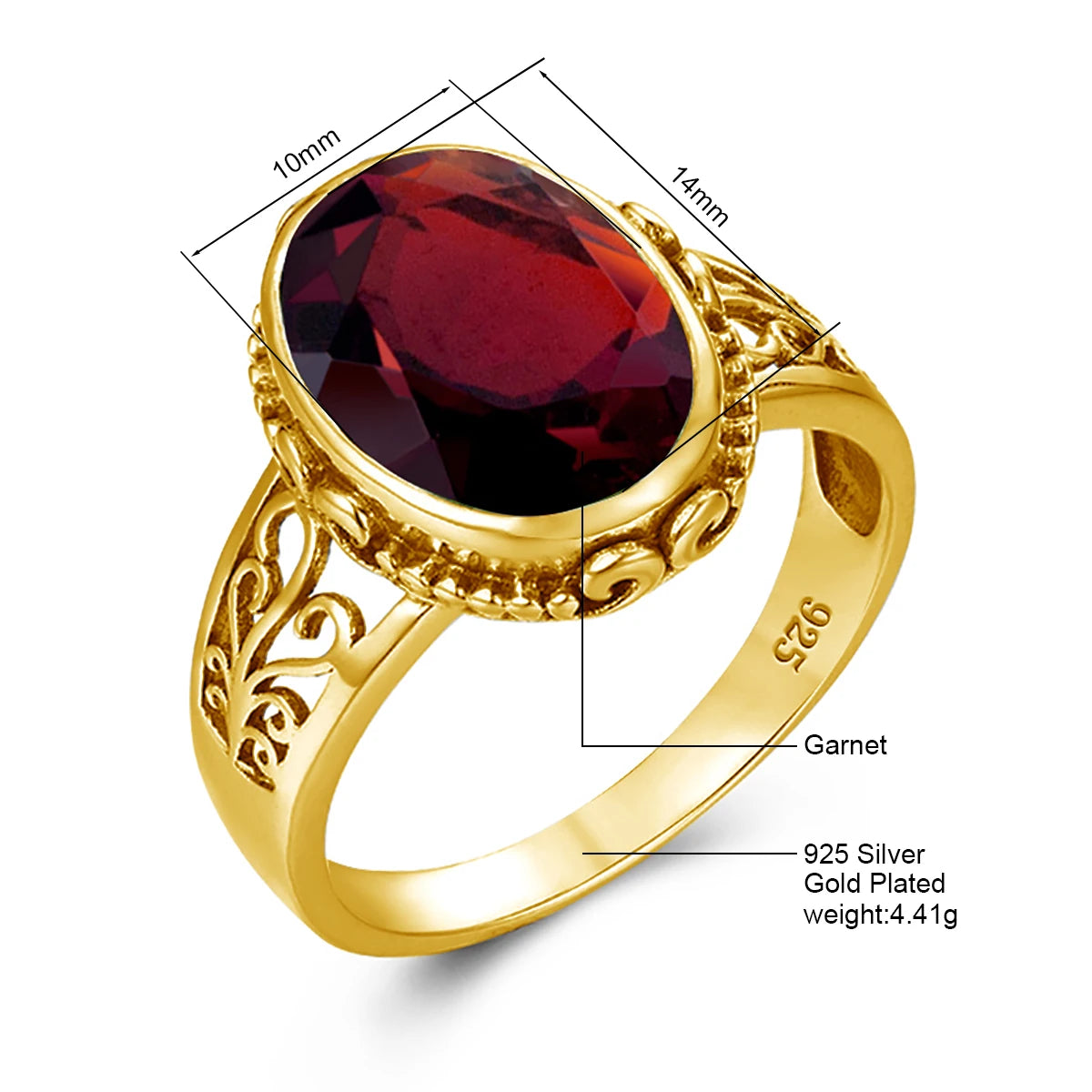 Damen-Ring aus Gold mit ovalem Granatstein 10x14 mm handgefertigtes Schmuckstück im markantem Design