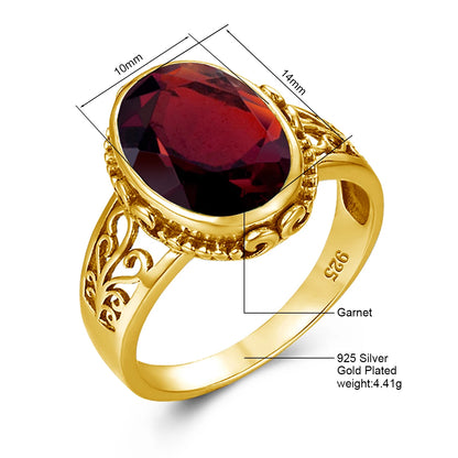 Damen-Ring aus Gold mit ovalem Granatstein 10x14 mm handgefertigtes Schmuckstück im markantem Design