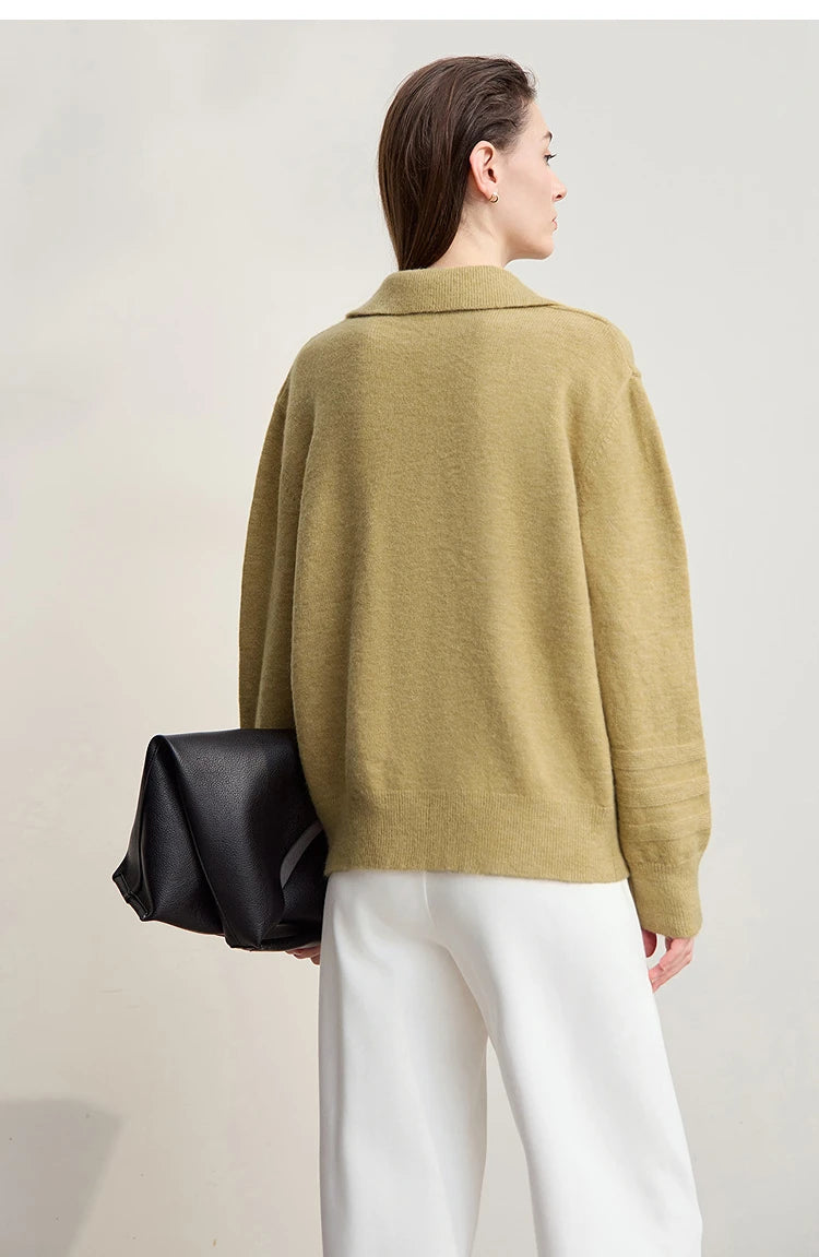 Damen V-Ausschnitt Pullover locker Raglan Wolle-Mix Pendler Herbst