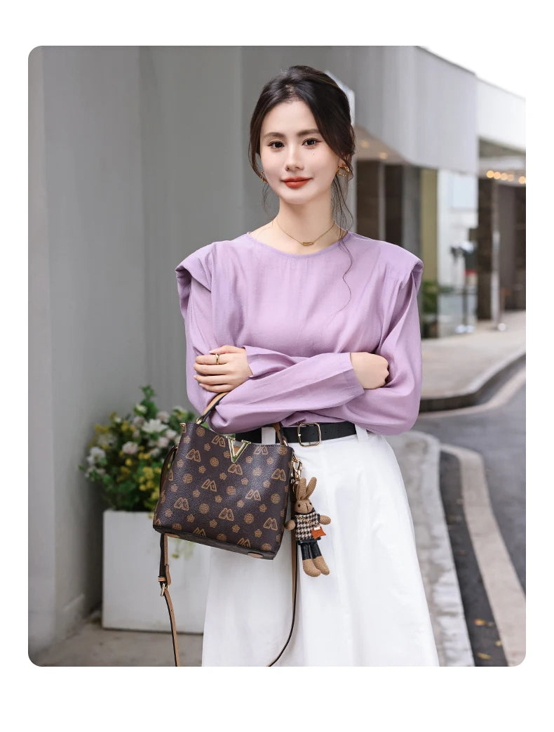 Damen Handtasche im Retro-Stil mit kleinem Bucket Bag