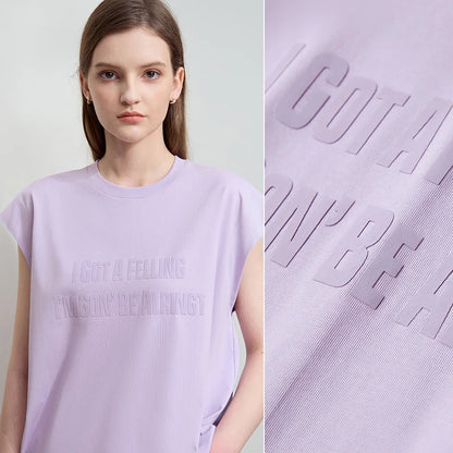 Damen T-Shirt aus Baumwolle mit lässigem O-Ausschnitt und breiten Schultern