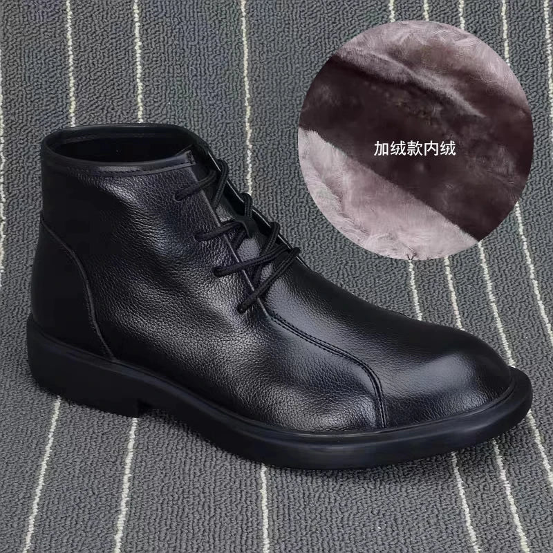 Men's Lace Up High Top Boots Soft Soled Soft Leather Breathable Durable Men's Leather Booties Cowhide Black Leather Men Shoes