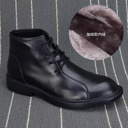 Men's Lace Up High Top Boots Soft Soled Soft Leather Breathable Durable Men's Leather Booties Cowhide Black Leather Men Shoes