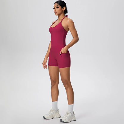 Yoga-Set für Damen, Träger-Top und Shorts, weinrot, Seitenansicht