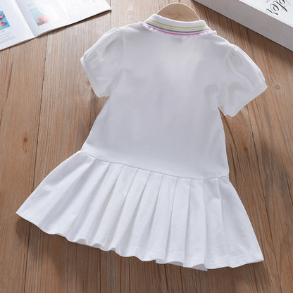 Kleinkind-Mädchenkleid im Alter von 2–6 Jahren, gelber Kragen, Sommer-Baumwollkleidung für Kinder, süßes lässiges Outfit