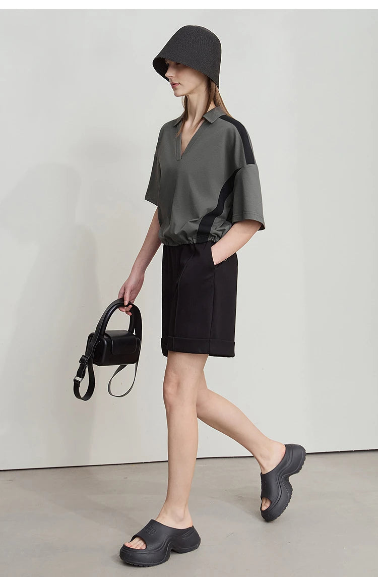 Damen T-Shirts im minimalistischen Stil mit neuem V-Ausschnitt und kurzen Ärmel