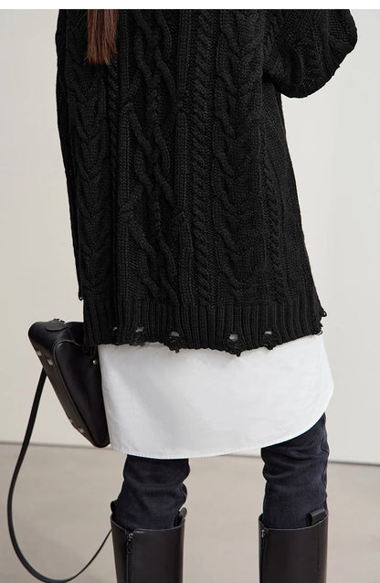 Damen-Rollkragenpullover Acryl locker warm Retro Winter