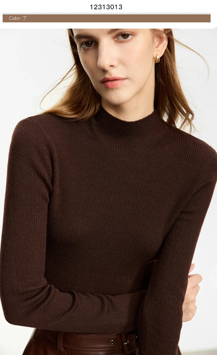 Damen-Rollkragenpullover 100 % Wolle Slim Fit elastisch Winter