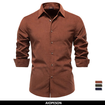 Herren Baumwoll Hemd Langarm Dickes Wärme Herbst Winter Business Casual