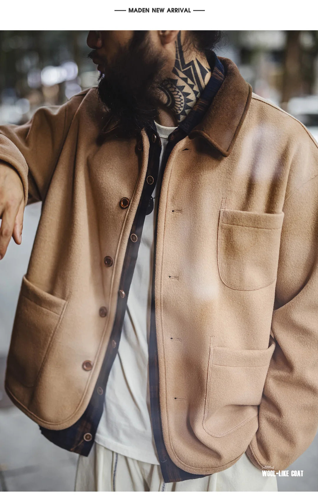 Herren Vintage-Jacke aus schwerer Wolle mit kontrastierendem Revers und warmer Passform