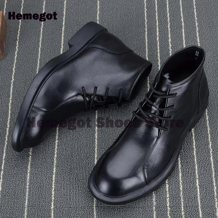 Men's Lace Up High Top Boots Soft Soled Soft Leather Breathable Durable Men's Leather Booties Cowhide Black Leather Men Shoes