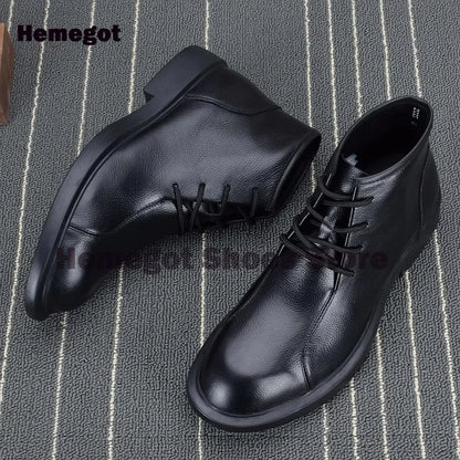 Men's Lace Up High Top Boots Soft Soled Soft Leather Breathable Durable Men's Leather Booties Cowhide Black Leather Men Shoes
