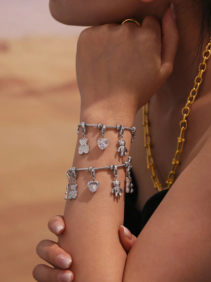 Damen-Charm-Armband mit Bär-Anhänger und Zirkonia