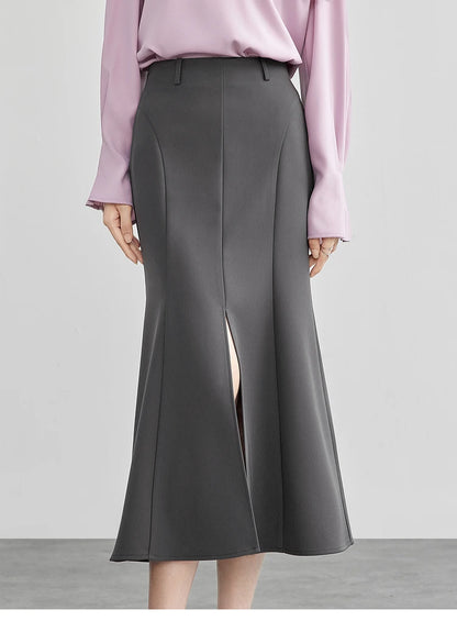 Damen Midi-Langrock aus Twill mit hoher Taille und Schlitz am Saum