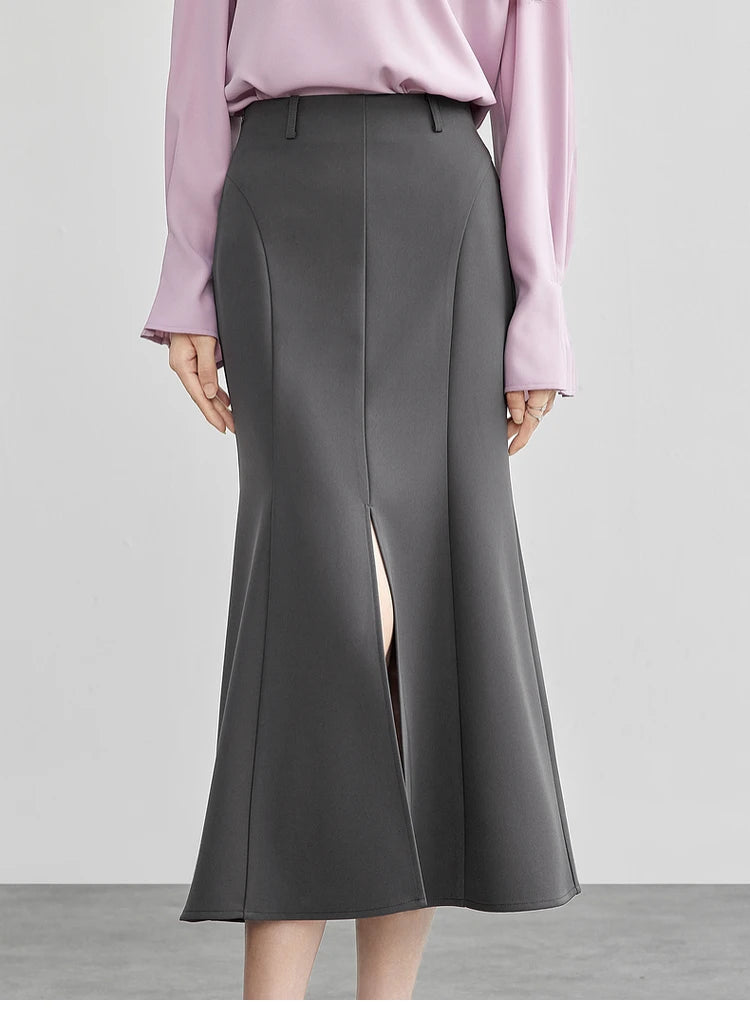 Damen Midi-Langrock mit hoher Taille und Schlitz am Saum im eleganten Stil