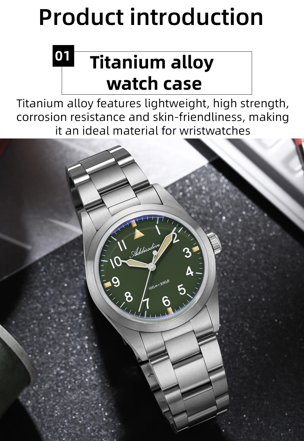 ADDIESDIVE New Watch For Men's Reloj Hombre AD2502 VH31 Movement Titanium Alloy 36mm 100M Waterproof Luminous Quartz Watches