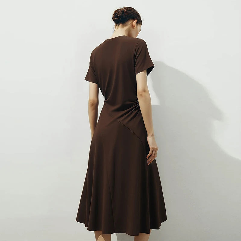 Elegantes Midikleid Für Damen Mit Raffung Und V-Ausschnitt