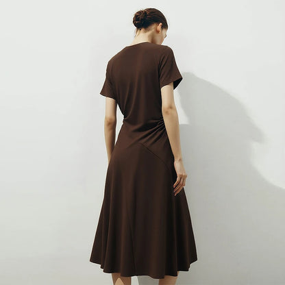 Elegantes Midikleid Für Damen Mit Raffung Und V-Ausschnitt