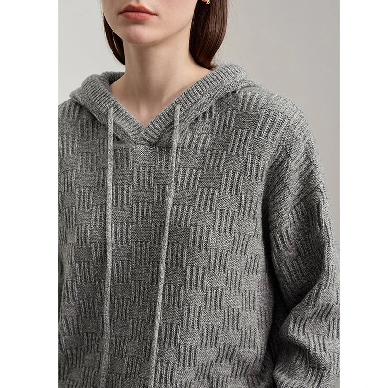 Damen-Kapuzenpullover Acryl-Wolle Raglan locker einfarbig Herbst-Winter