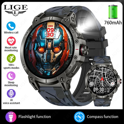Herren Smartwatch mit Bluetooth Anruf Funktion und Fitness Tracker für Outdoor Aktivitäten