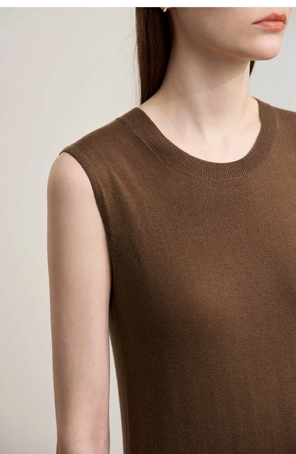 Damen-Strickjacke ärmellos lang Rundhals einfarbig elegant Herbst