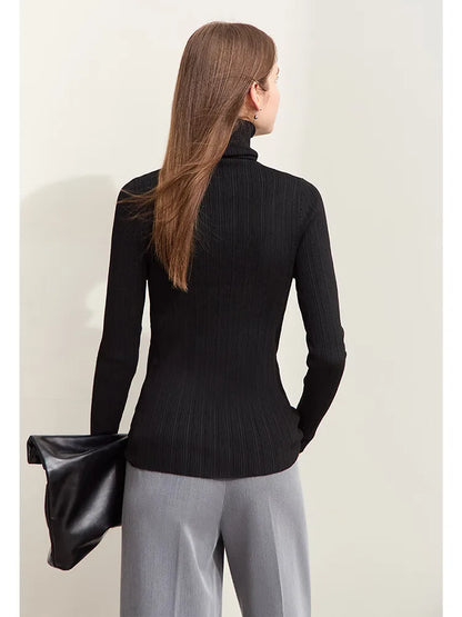 Damen-Rollkragenpullover Slim Polyester-Viskose Herbst-Winter