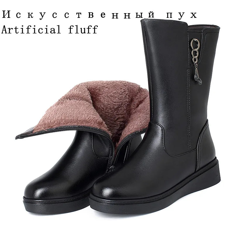 AIYUQI Women's Winter Boots Wool 2025  New Large Size 41 42 43 Women's Snow Boots Wool Flat Women's Mid-Boots