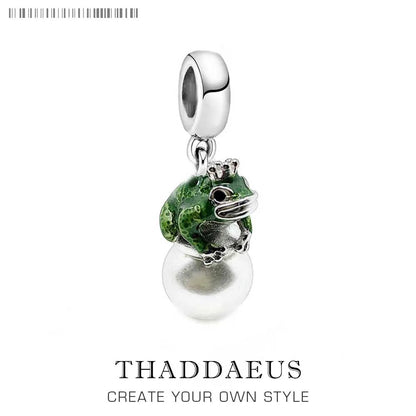 Damen-Charm-Anhänger Frosch mit Perle handgemacht aus Sterlingsilber