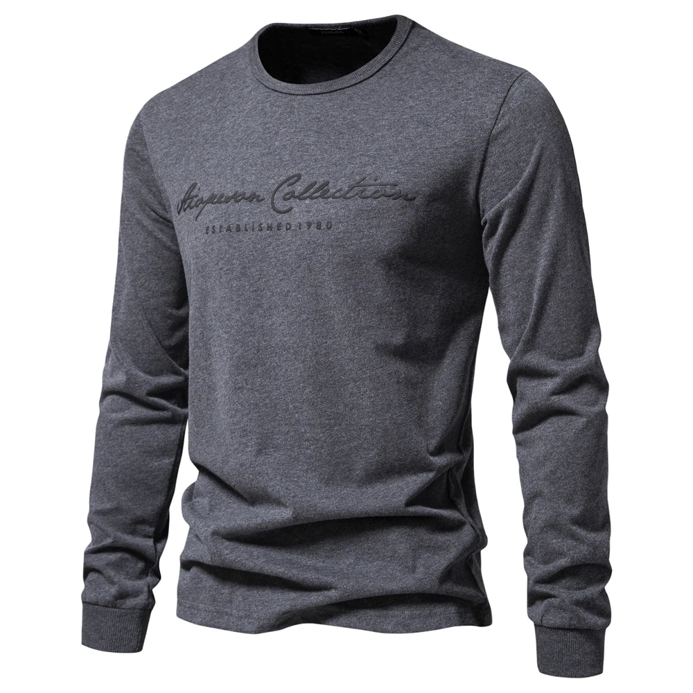Herren Langarm T-Shirt aus 100 Prozent Baumwolle mit einfarbigem Briefdruck