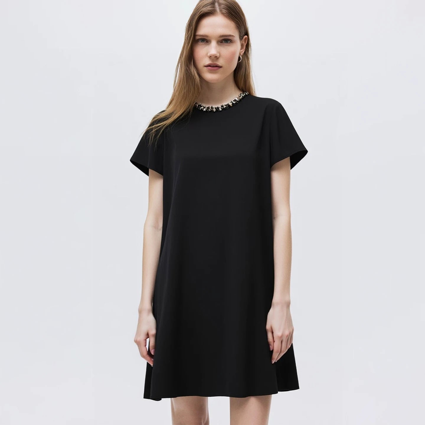 Elegantes Damen Kleid Leinen Mix Business Freizeit Stil